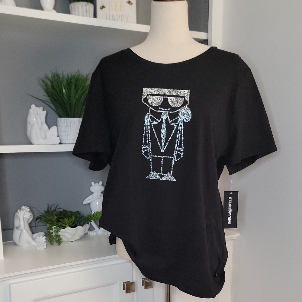 Karl Lagerfeld Black Rhinestone Graphic T-Shirt
